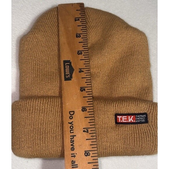 TEK Thermal Energy Knits Beanie Hat Tan Brown One Size Lightweight Stretch Knit - Picture 7 of 8